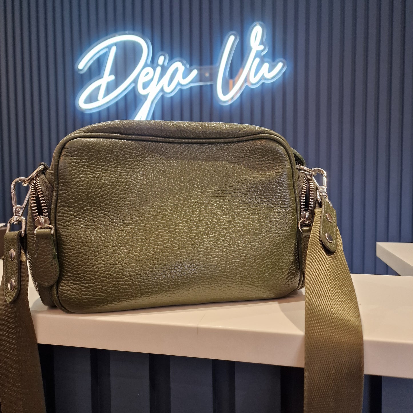 Russell and Bromley Khaki Leather 'Snapshot' Crossbody Bag