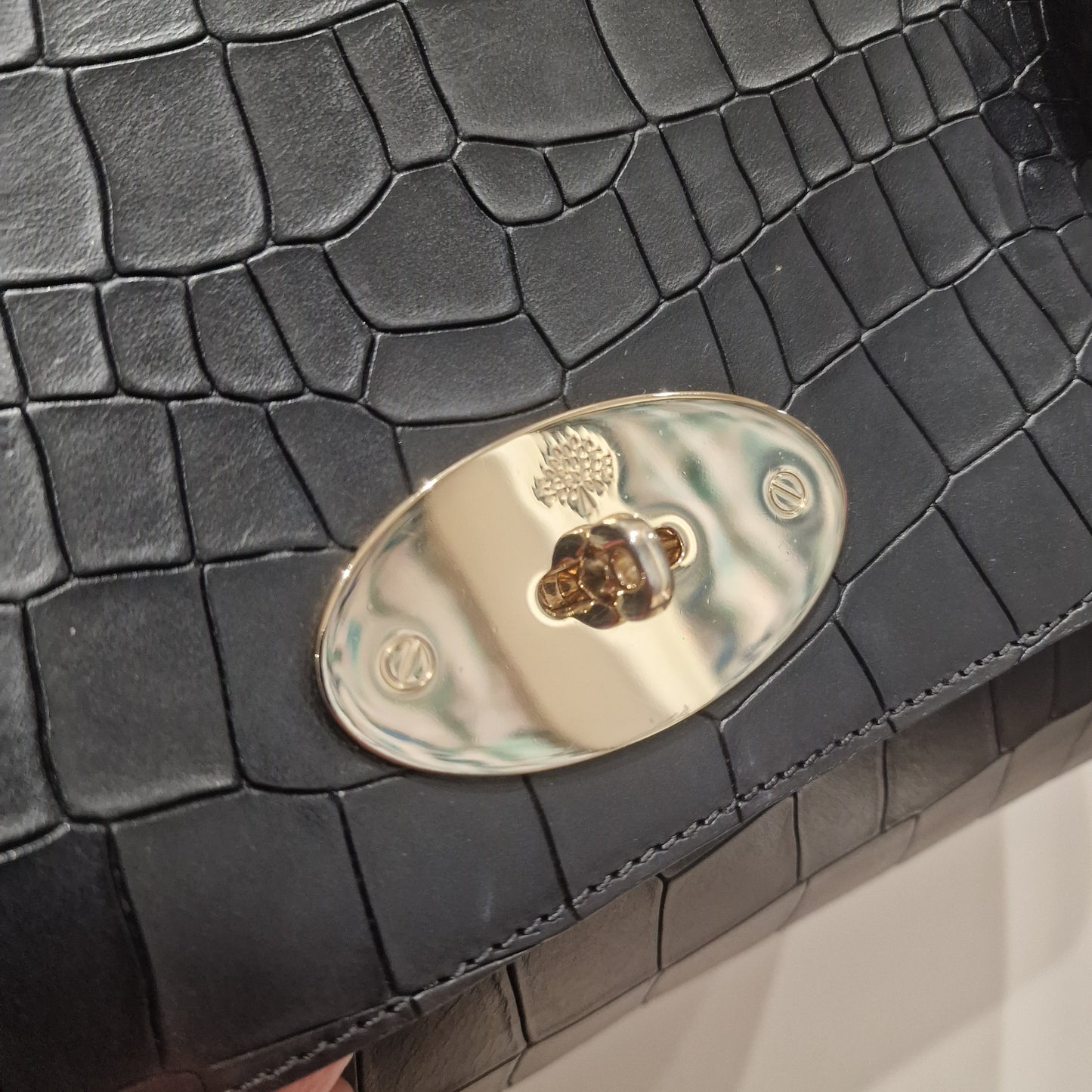 Mulberry Lily Matte 'Croc' Embossed Black Leather