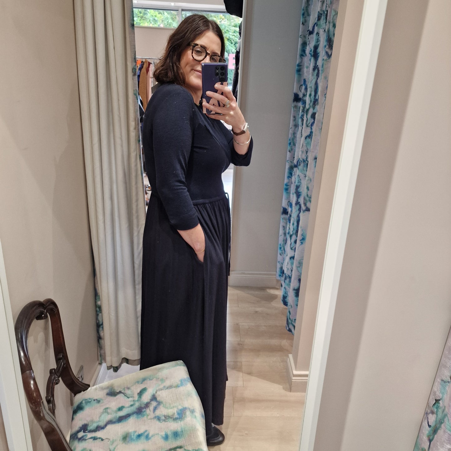 Persico Navy Wool Blend Dress - 12/14