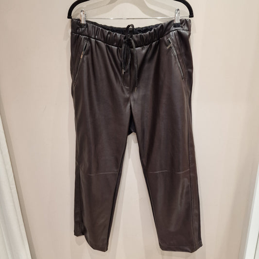 Naya Brown Faux Leather Trousers - 16