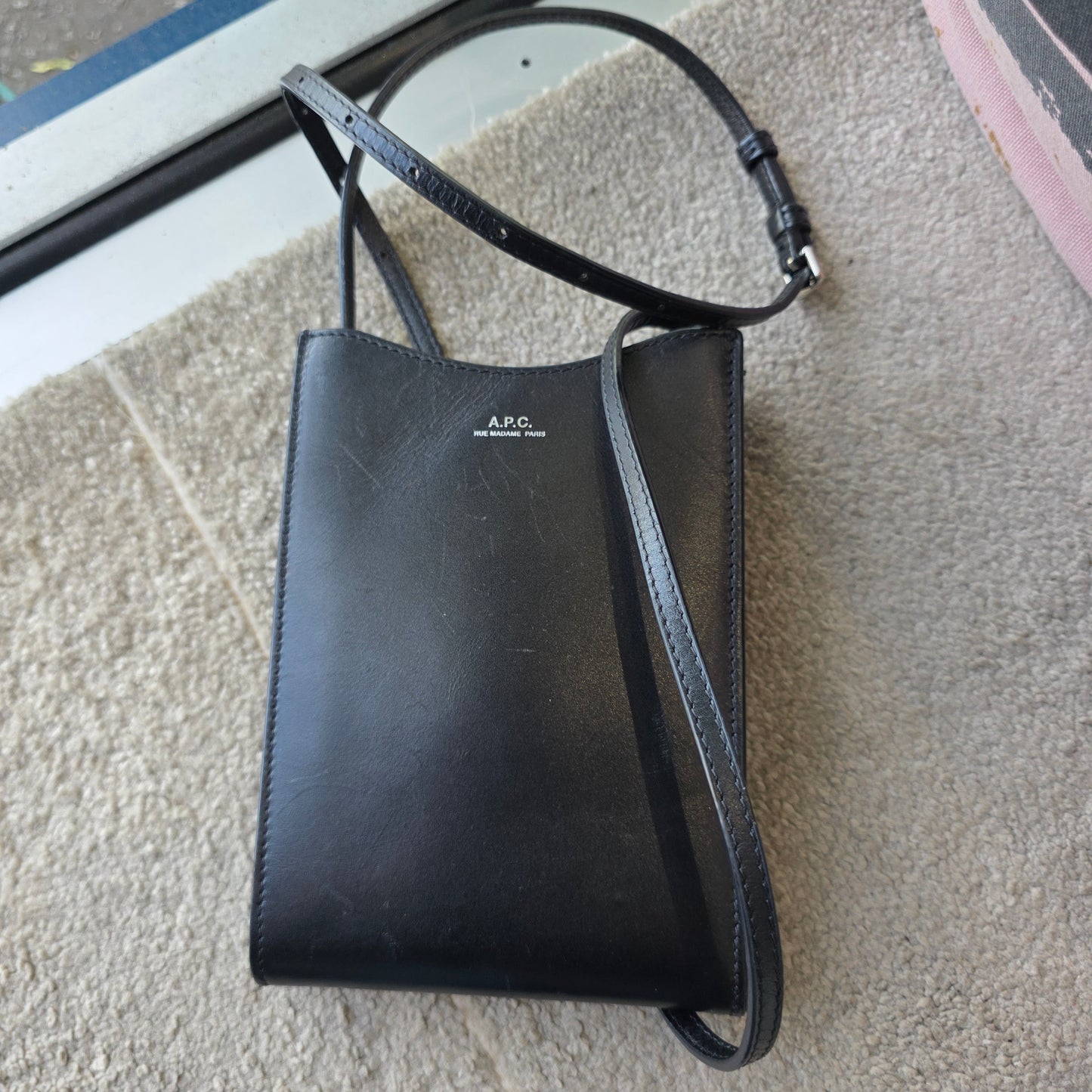 A.P.C Jamie Black Leather Phone Bag