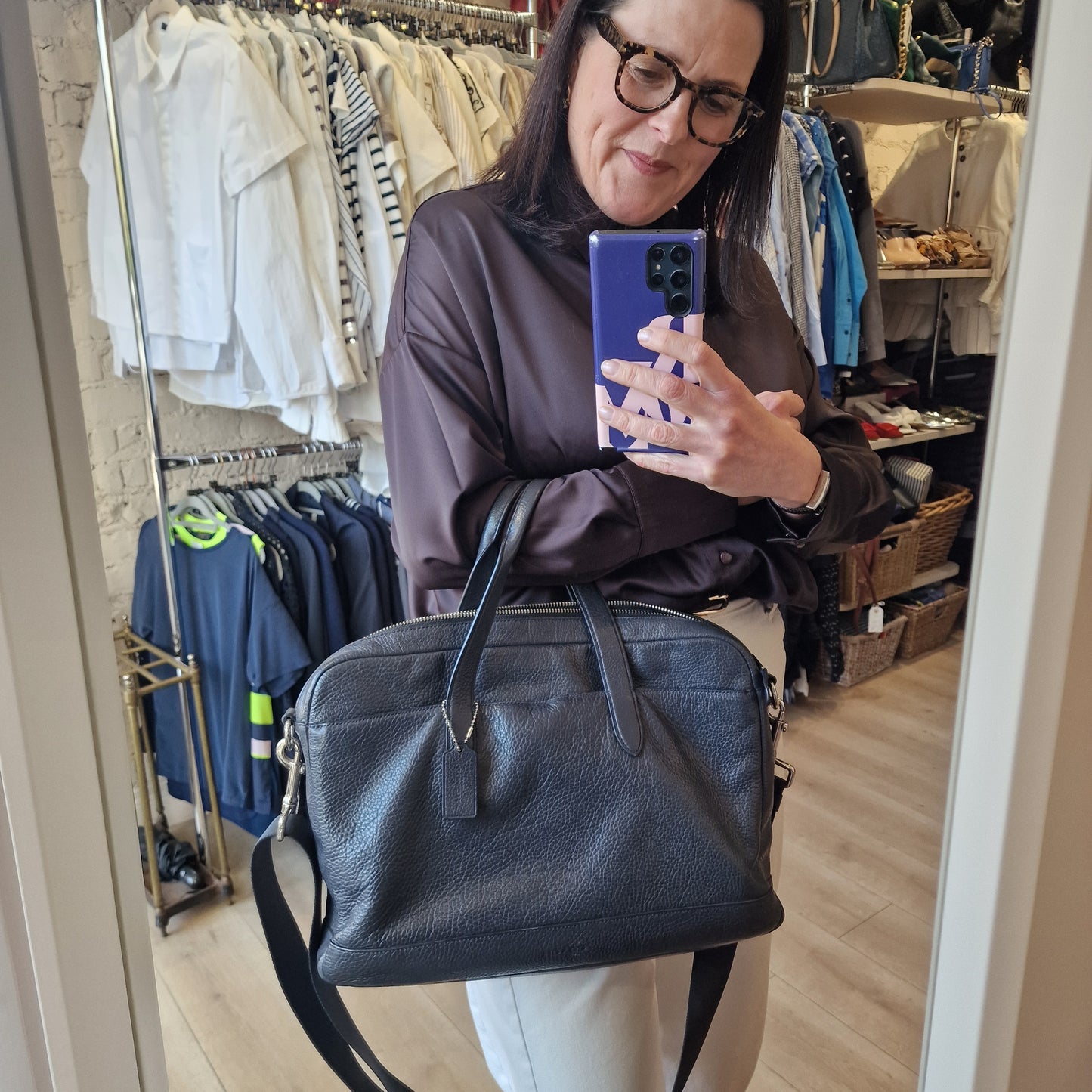 Coach Navy Leather Laptop Bag