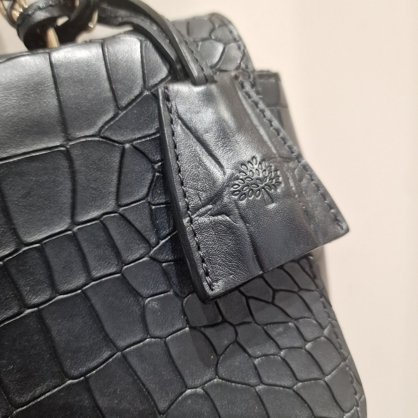 Mulberry Lily Matte 'Croc' Embossed Black Leather