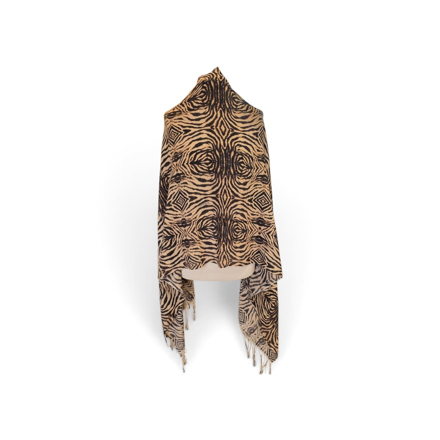 Roberto Cavalli Zebra Print Silk and Cashmere Fringed Scarf