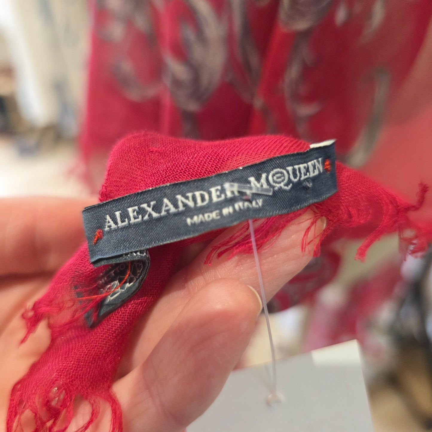 Alexander McQueen Maroon Skull and Floral Cashmere Blend Shawl