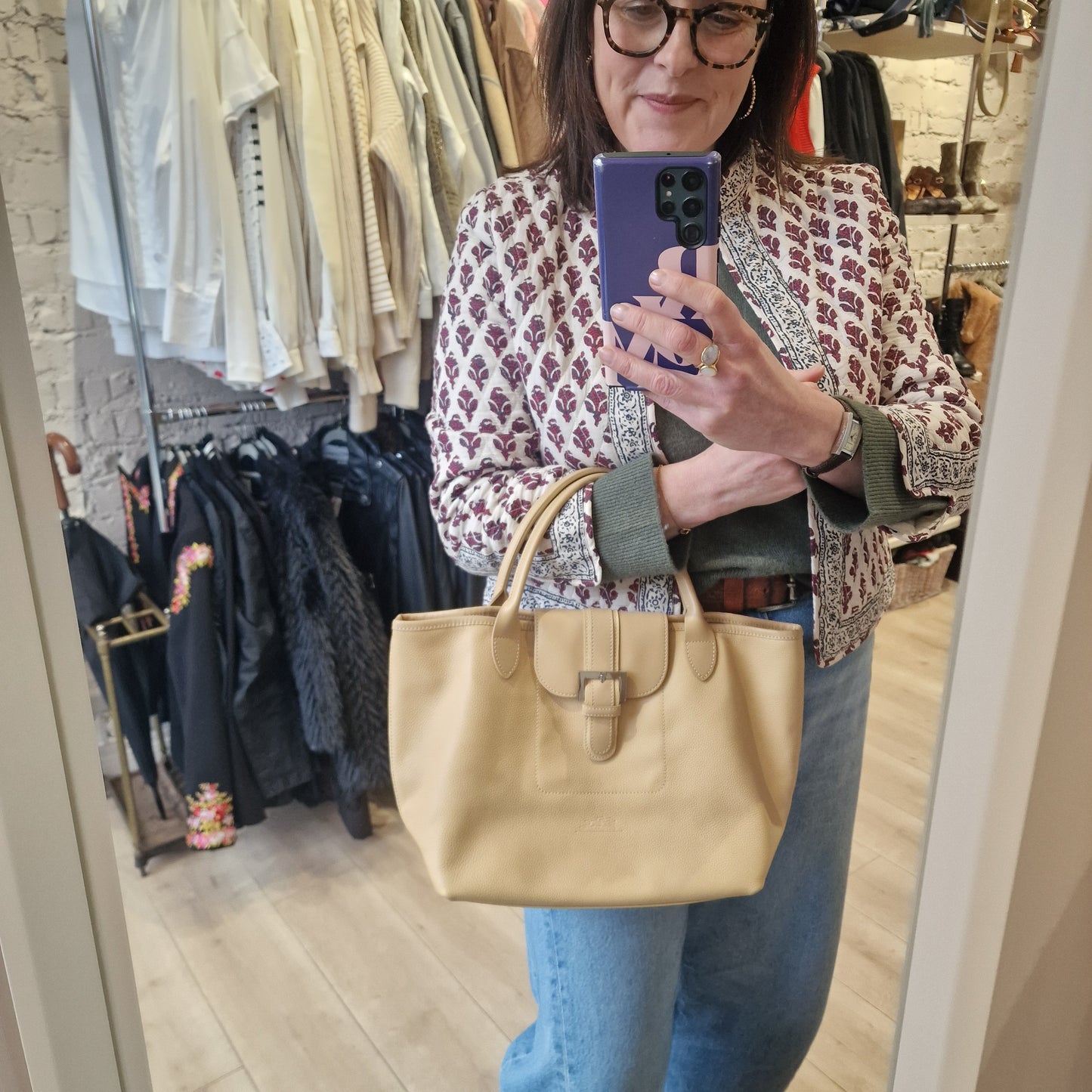 Longchamp Leather Butter Cream Tote