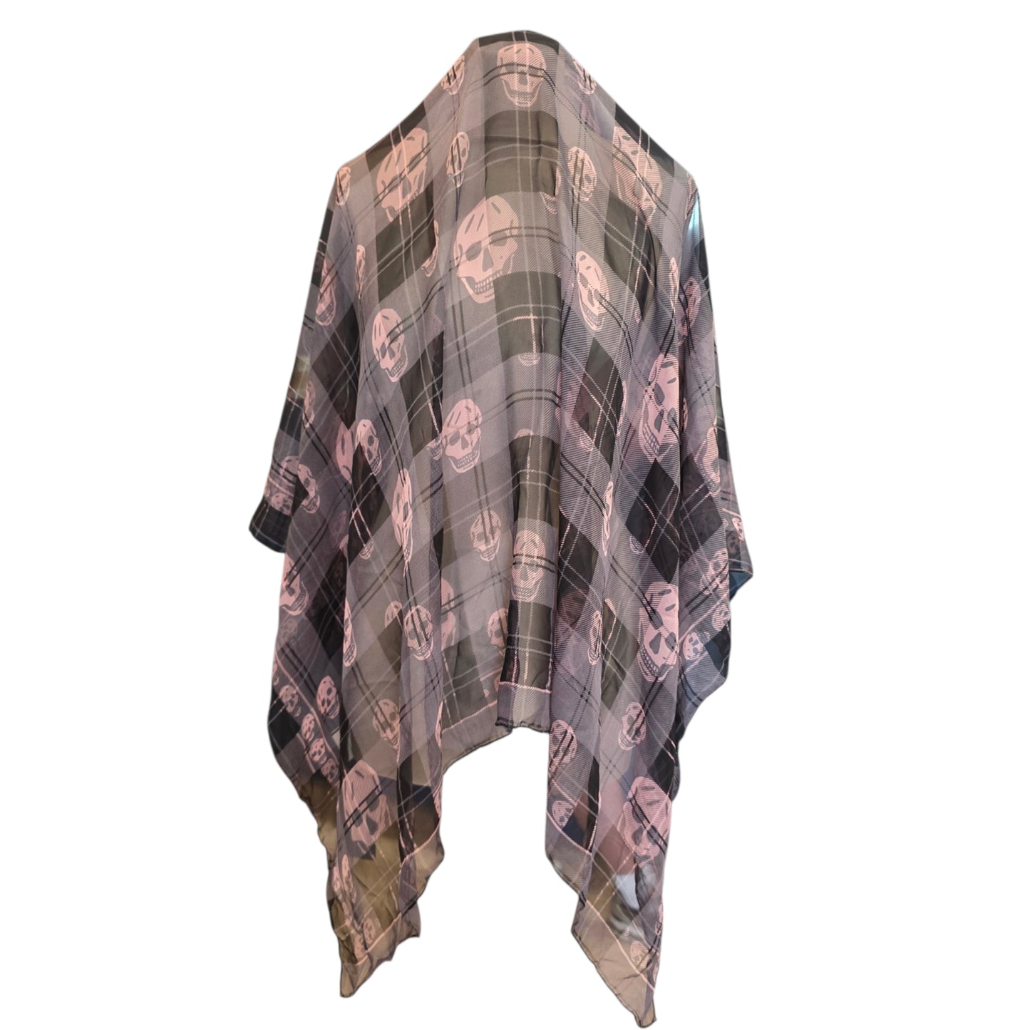 Alexander McQueen Grey and Pink Check Skull Scarf - NEW