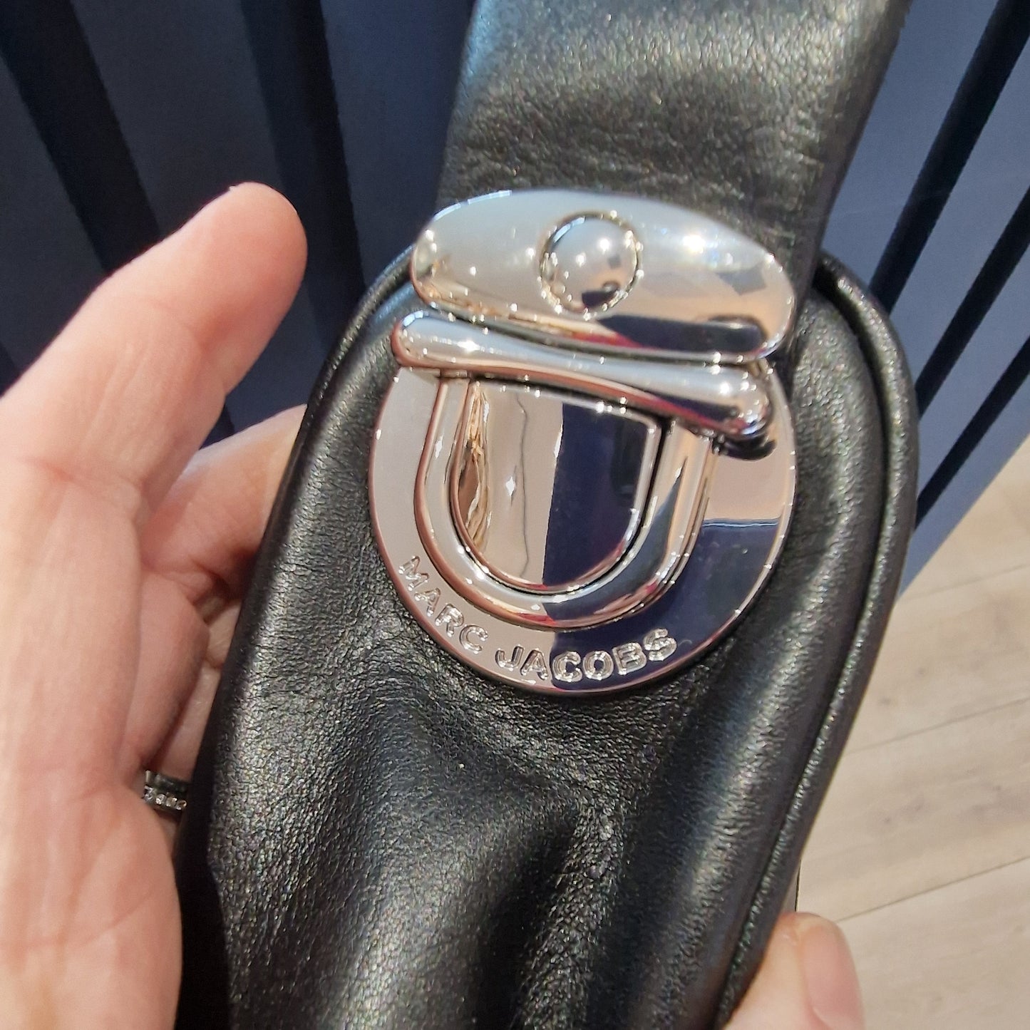 Marc Jacobs Pushlock Mini Hobo  Black Leather Bag