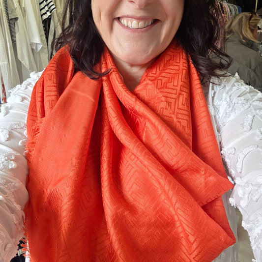 Fendi Monogram Zucca Orange Wool and Silk Scarf
