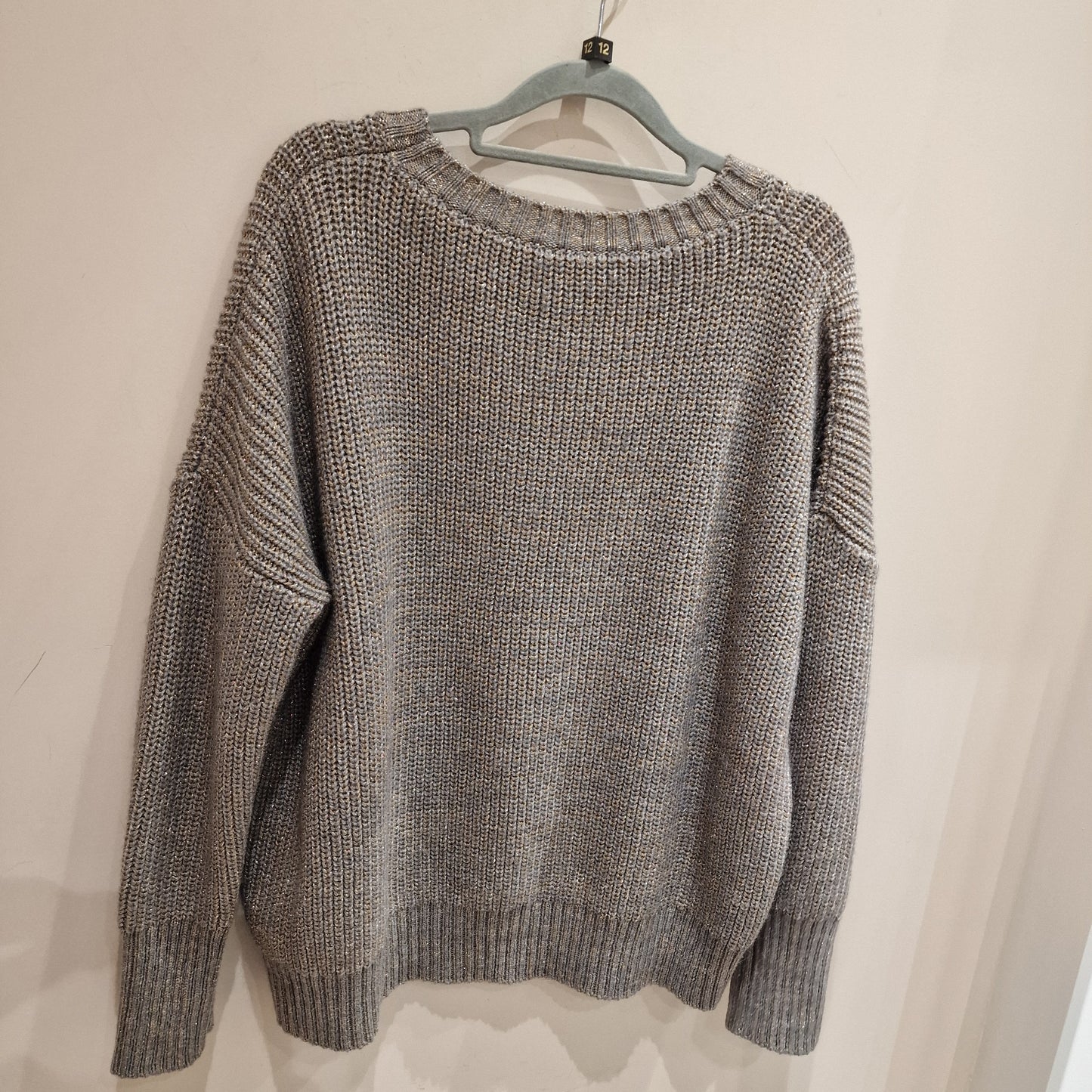 Marella Taupe and Gold Rib Round Neck Sweater - M