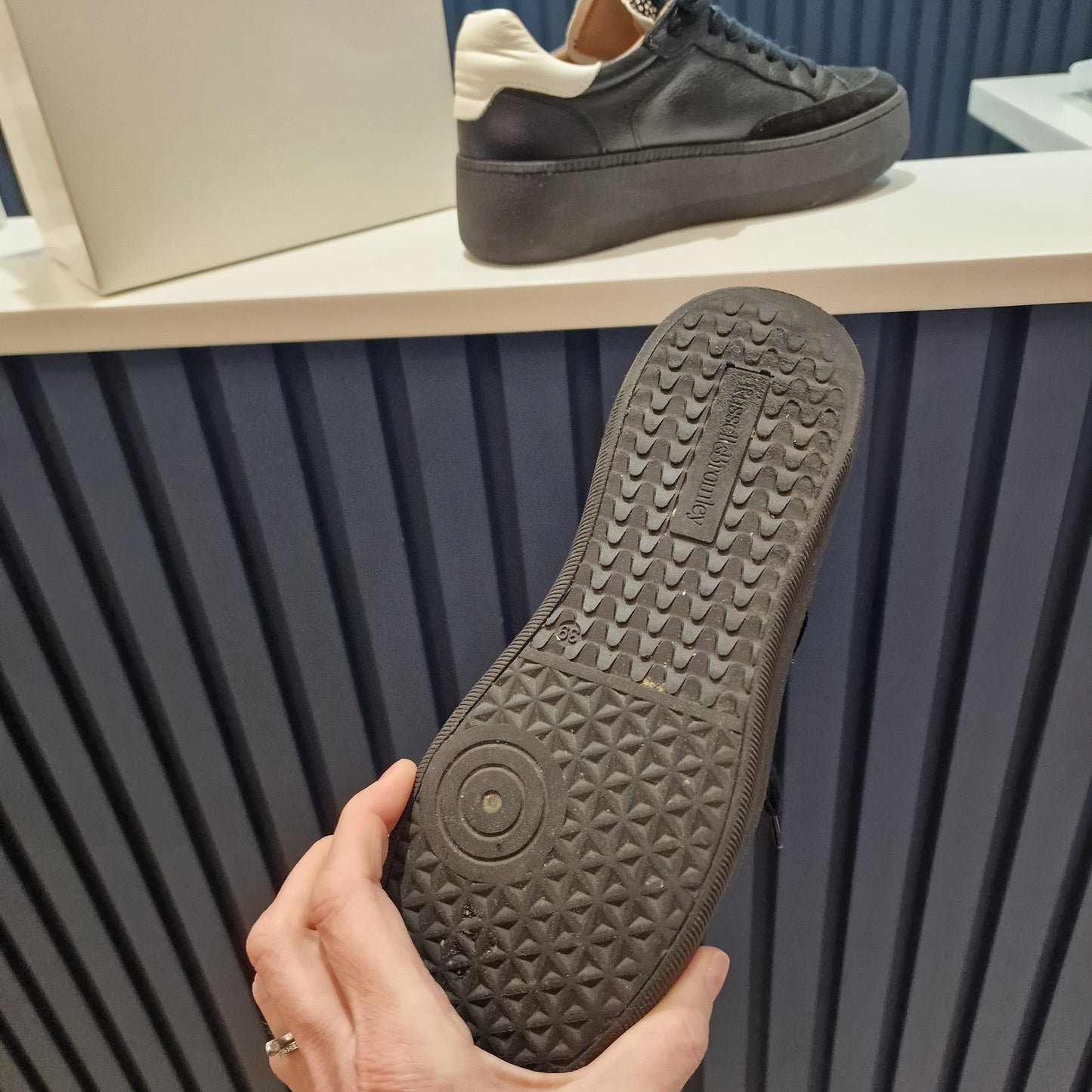 Russell & Bromley Black Leather Wedge Platform Sole Trainers - 6