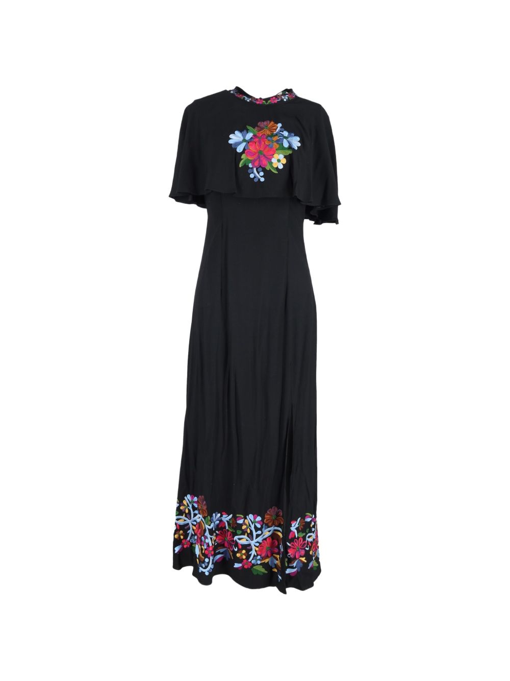 Rixo 'Iona' Black and Floral Cape Dress - Large
