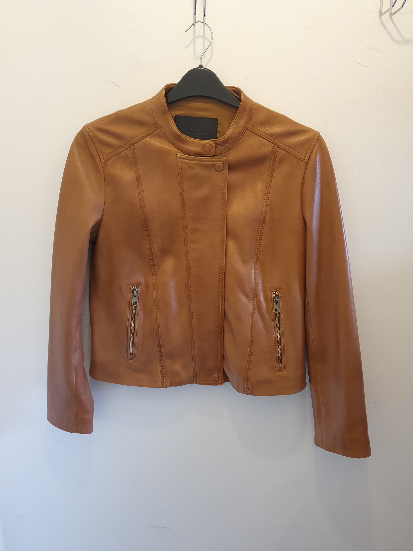 Massimo Dutti, Tan Leather Jacket, Size M/UK 12