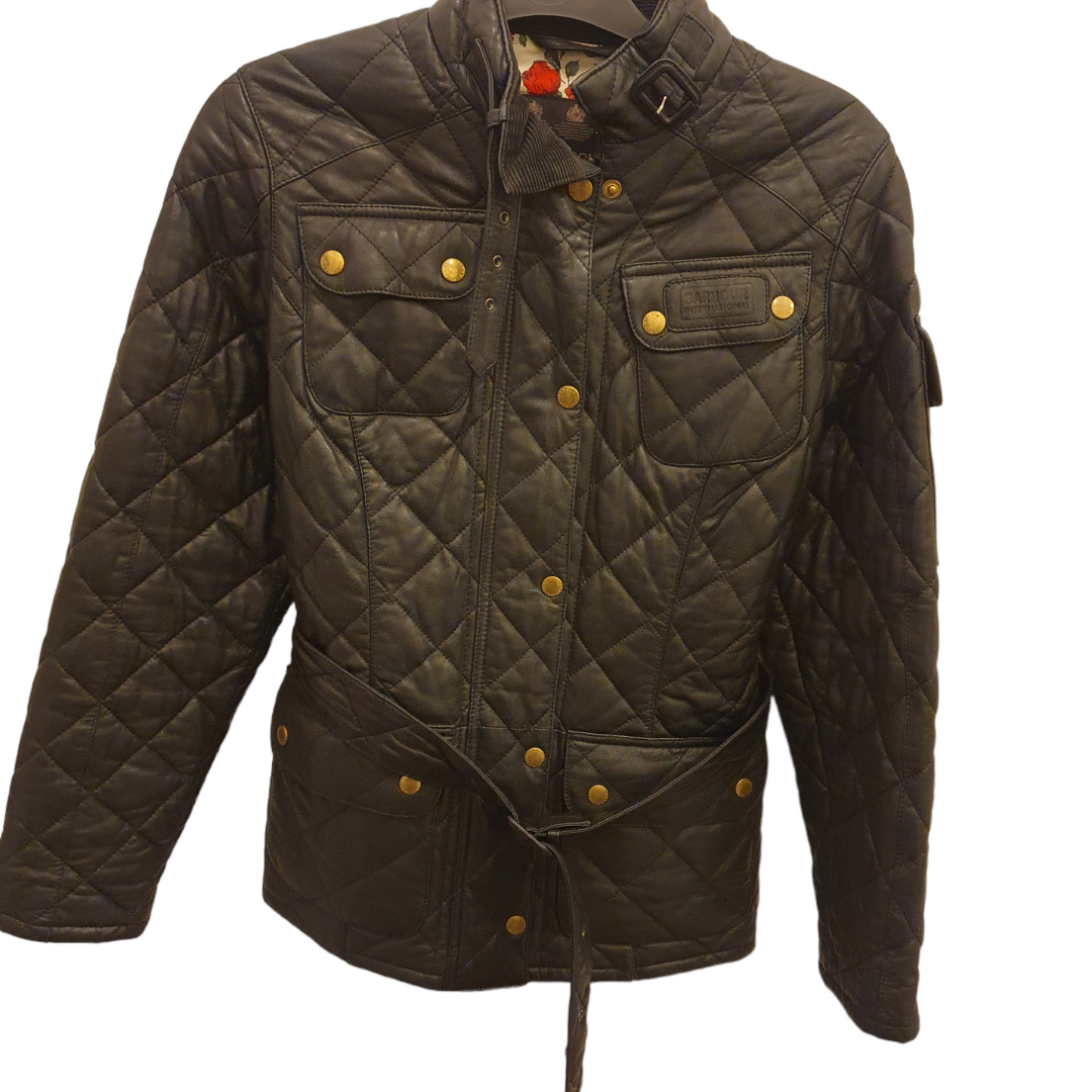 Barbour 'limited edition' black leather quilted jacket, with Liberty London lining, size 8