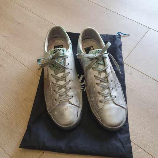 Golden Goose Superstar sneakers, silver and aqua, size 41