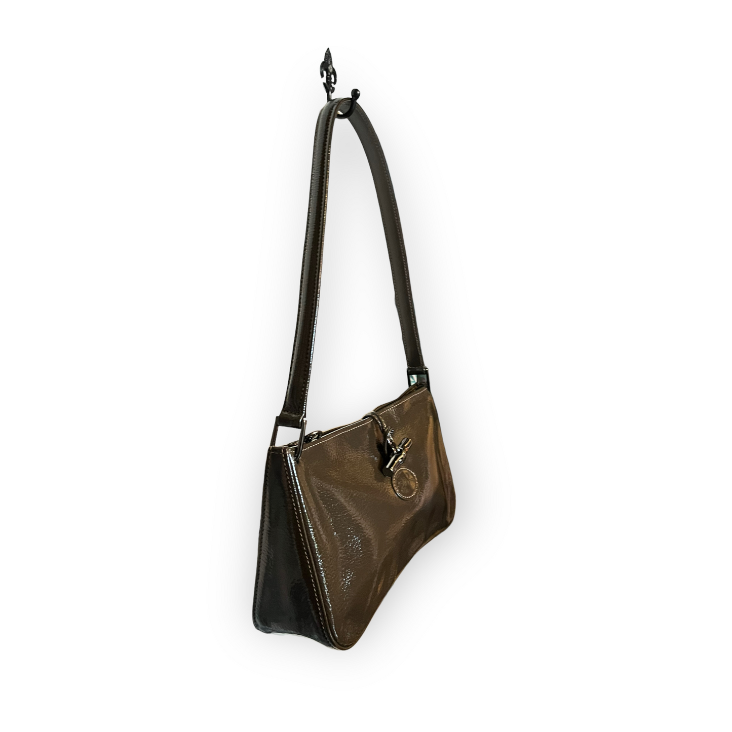 Longchamps Brown Patent Baguette Bag