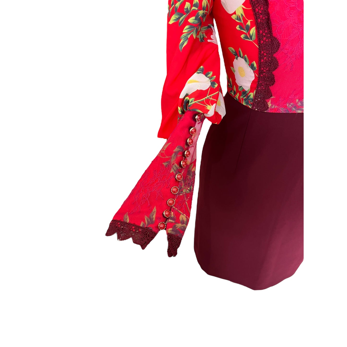 Comino Couture Red and Burgundy Lace Dress