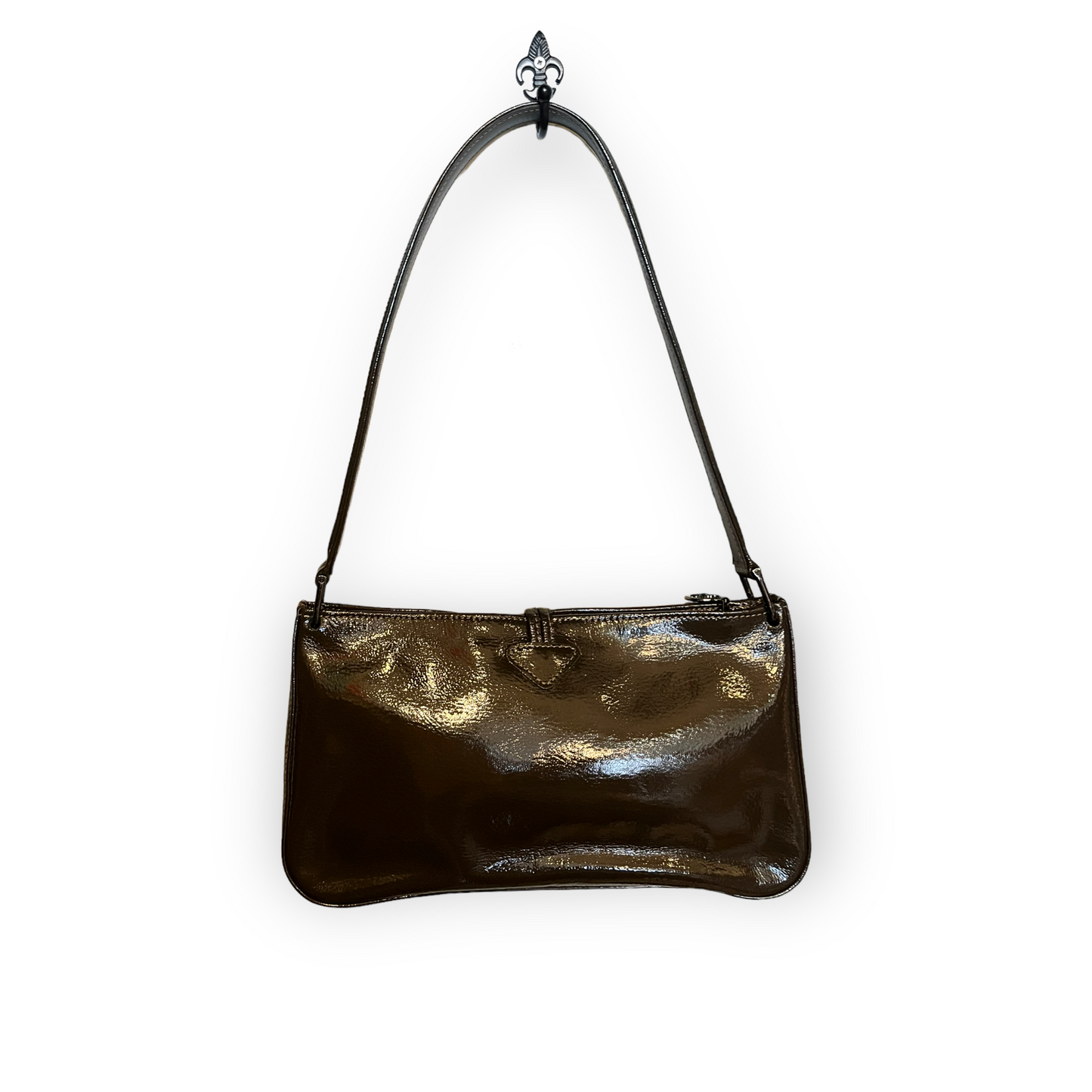 Longchamps Brown Patent Baguette Bag