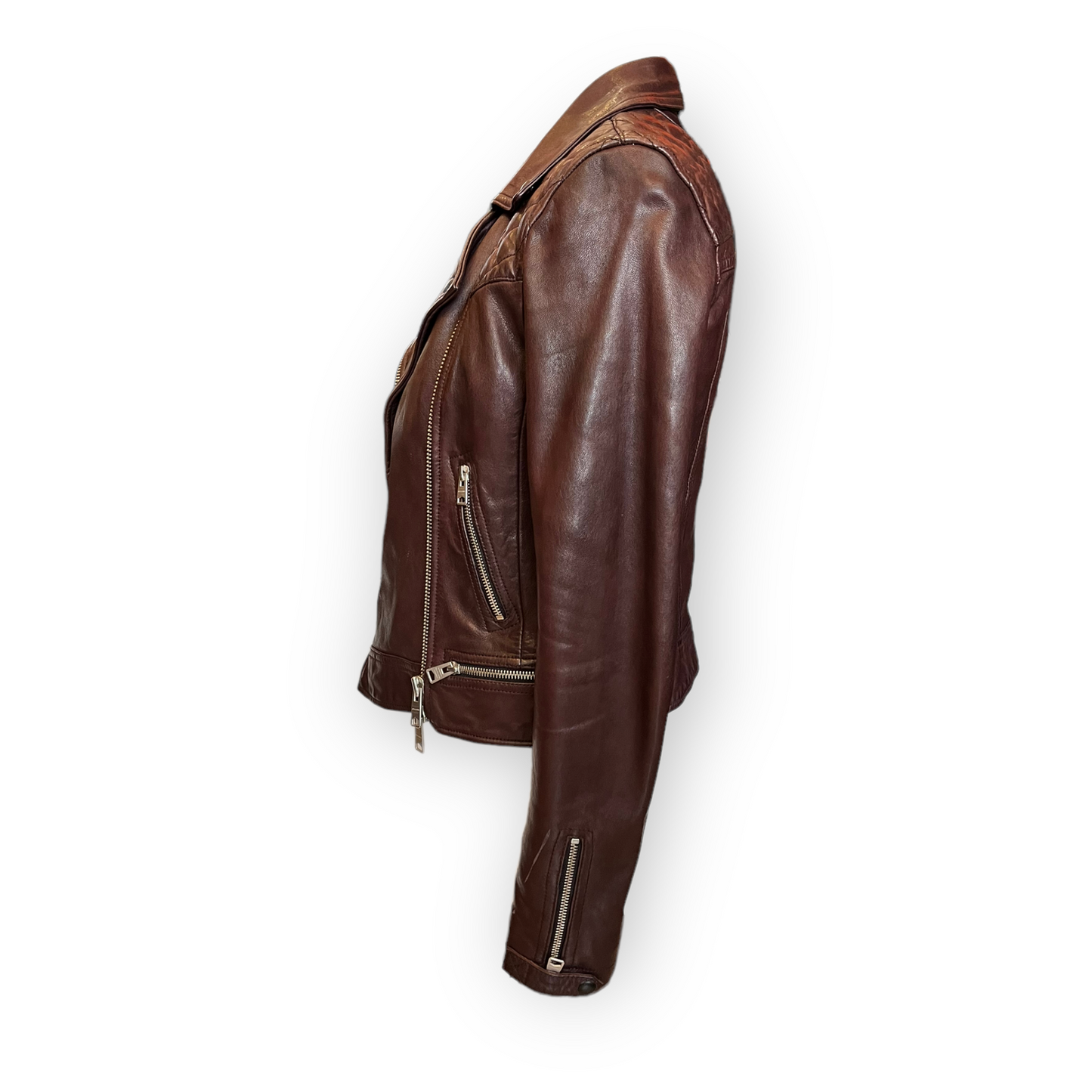 All Saints Maroon Leather Jacket