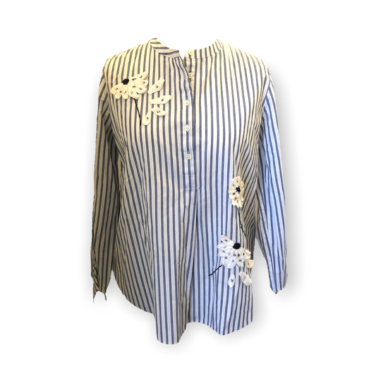 Nice Collection Blue Stripe Top with Flower Detail