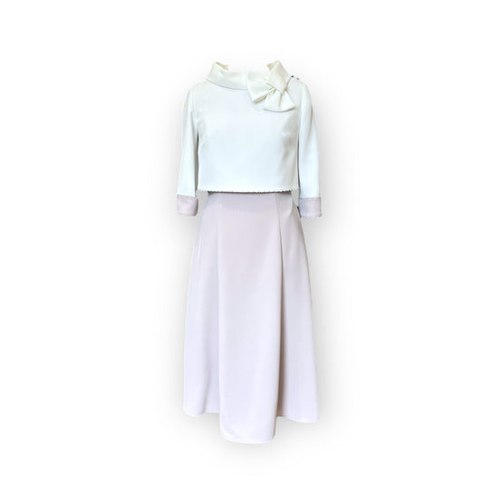 Veni Infantino for Ronald Joyce Taupe Dress and White Jacket, NEW