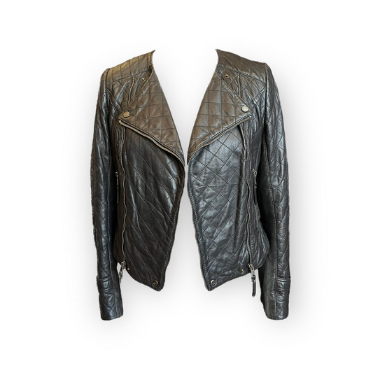 Marc Cain Quilted Black Leather Jacket