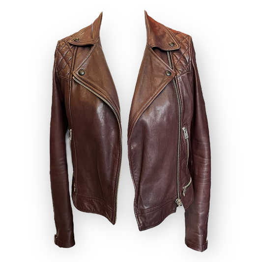 All Saints Maroon Leather Jacket