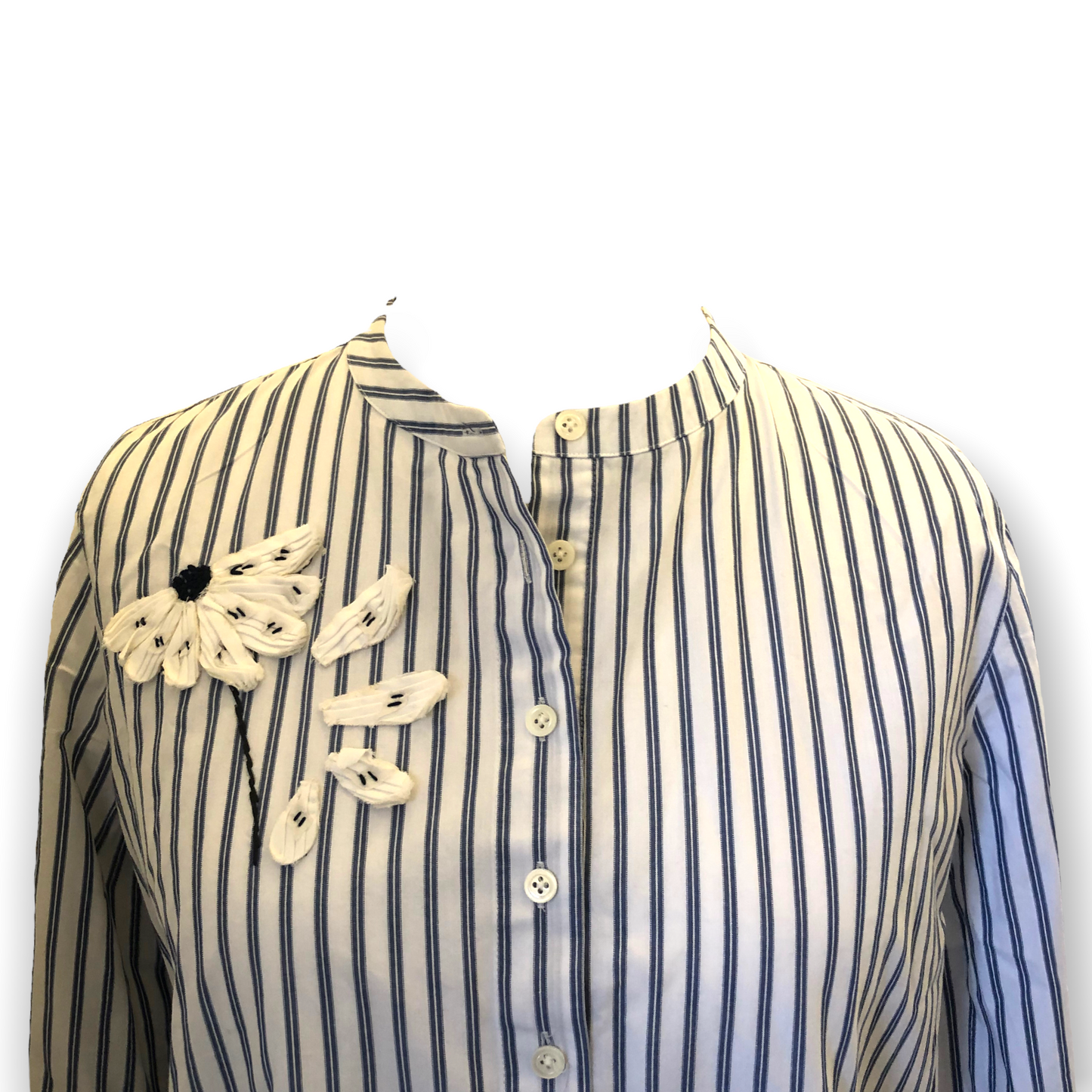 Nice Collection Blue Stripe Top with Flower Detail