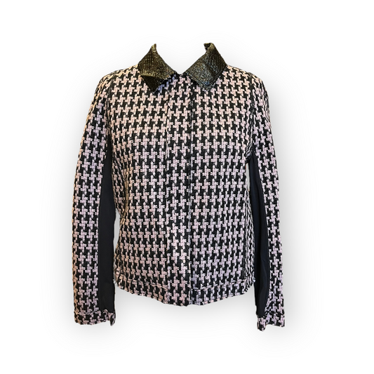 NEW Marc Cain Pink Tweed and Vinyl Reversible Jacket