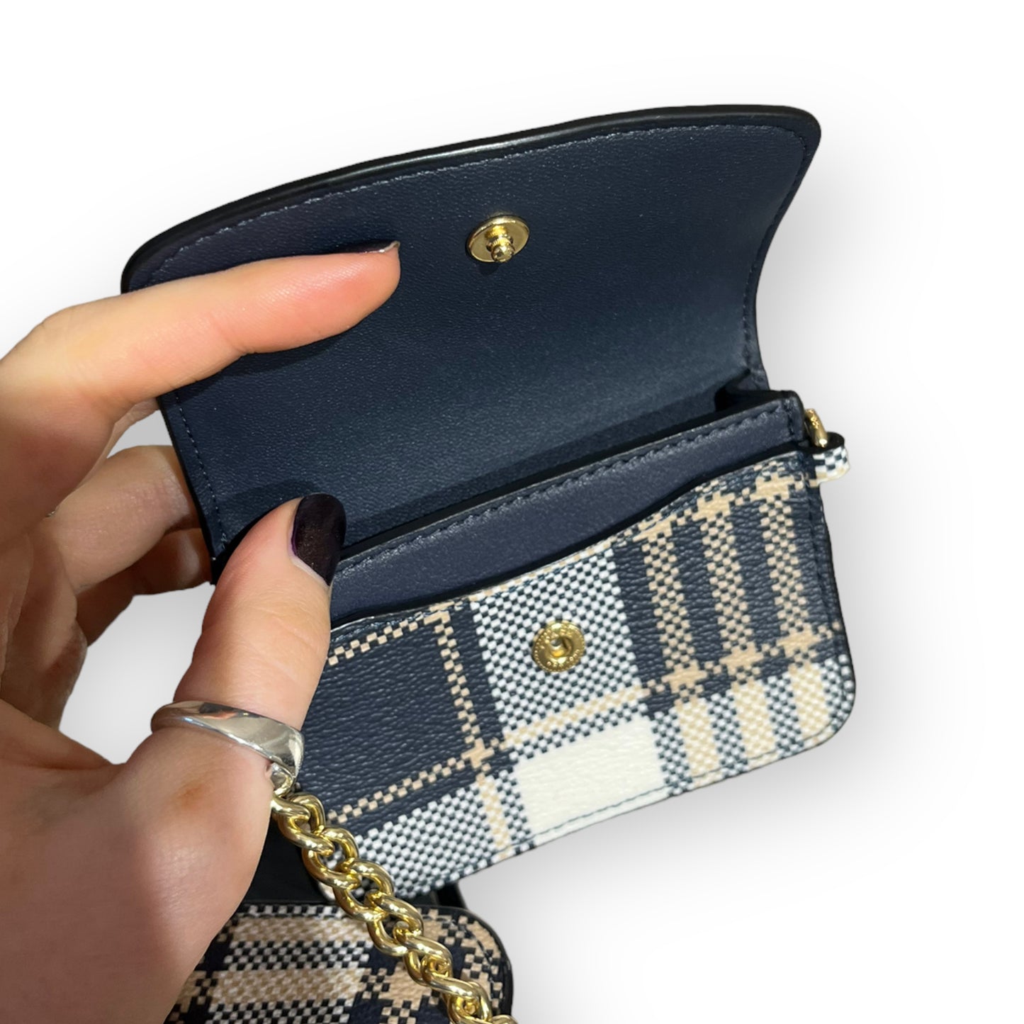 Coach Navy Check Mini Bag