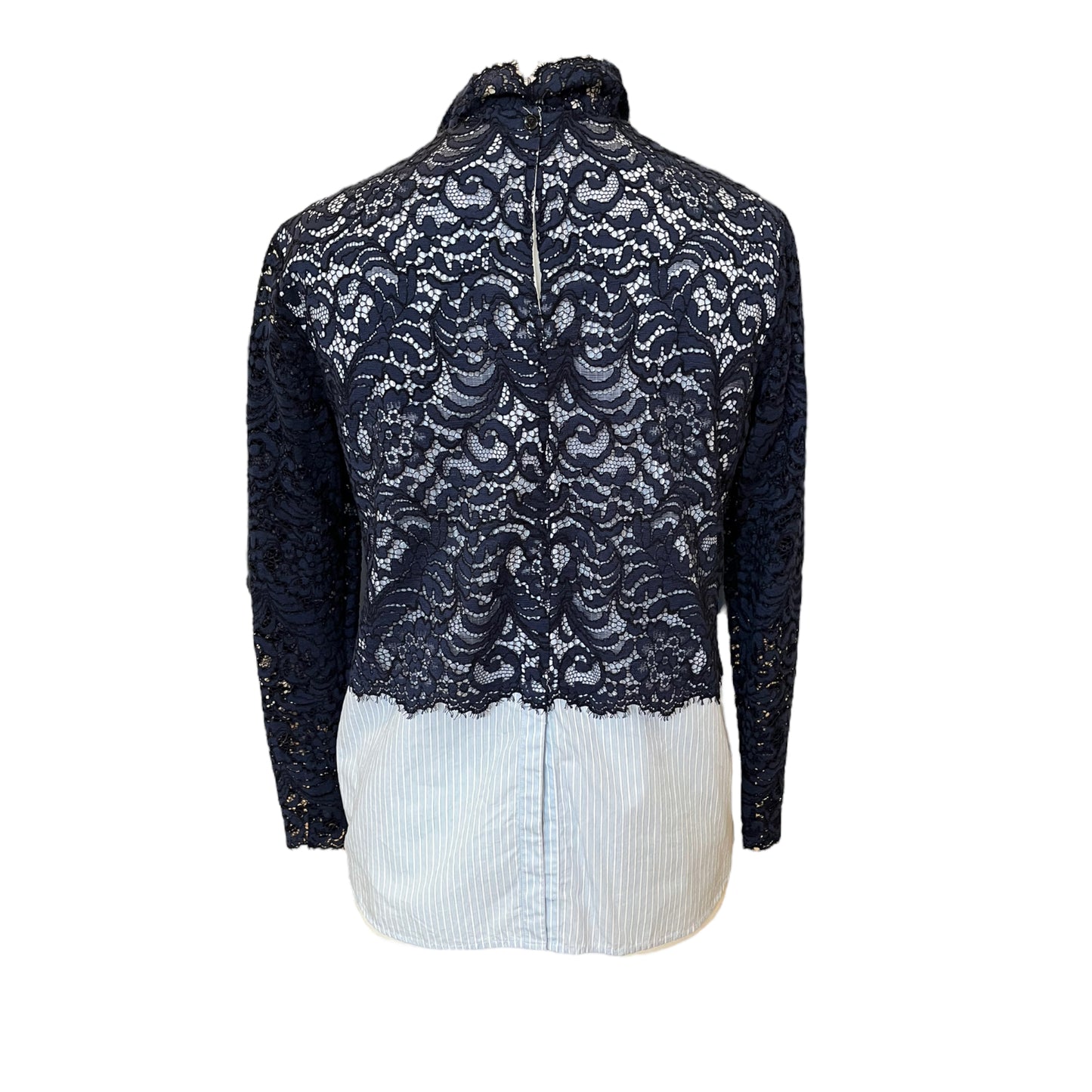 Sandro Blue Shirt with Navy Lace Overlay