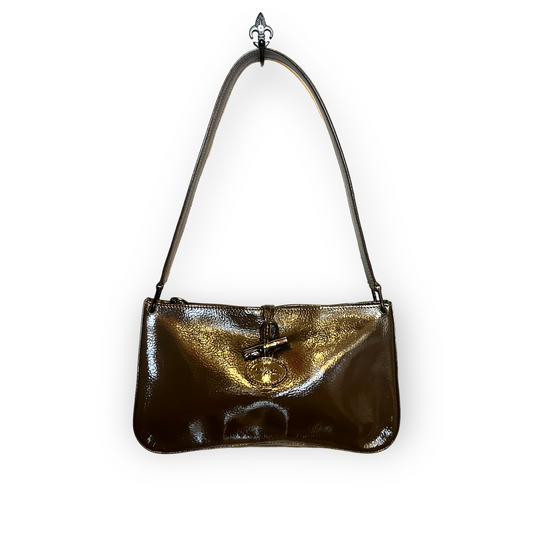 Longchamps Brown Patent Baguette Bag