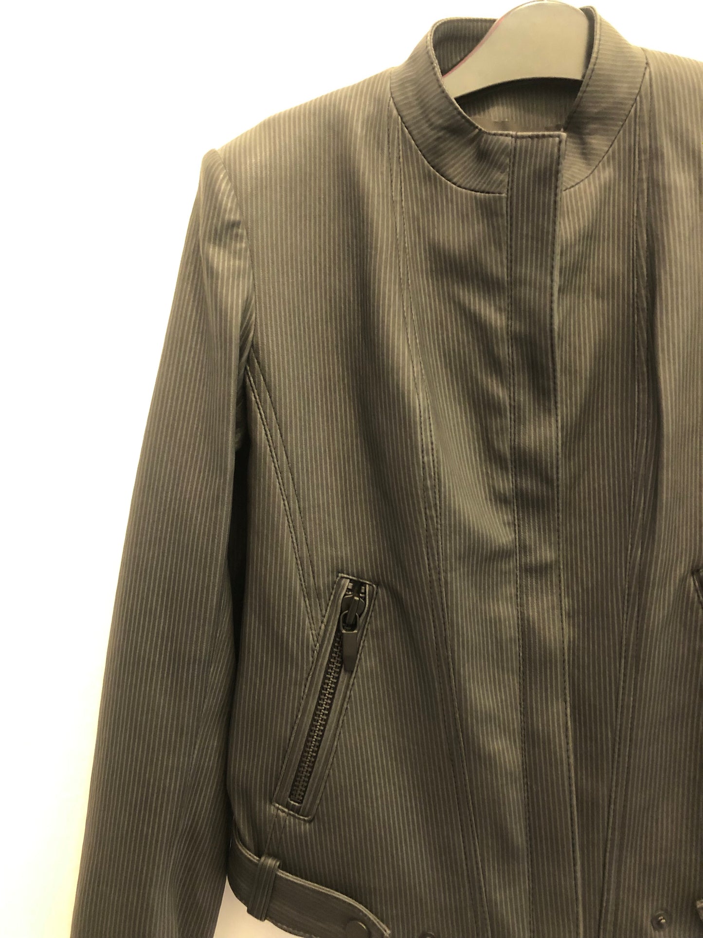 Theyskens’ Theory Black Stripe Lamb Leather Jacket